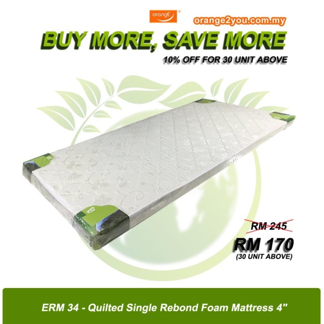 ERM 34- 4" inches Quilted Single Rebond Foam Mattress for Hostel | Tilam Asrama (MOQ: 30 units)